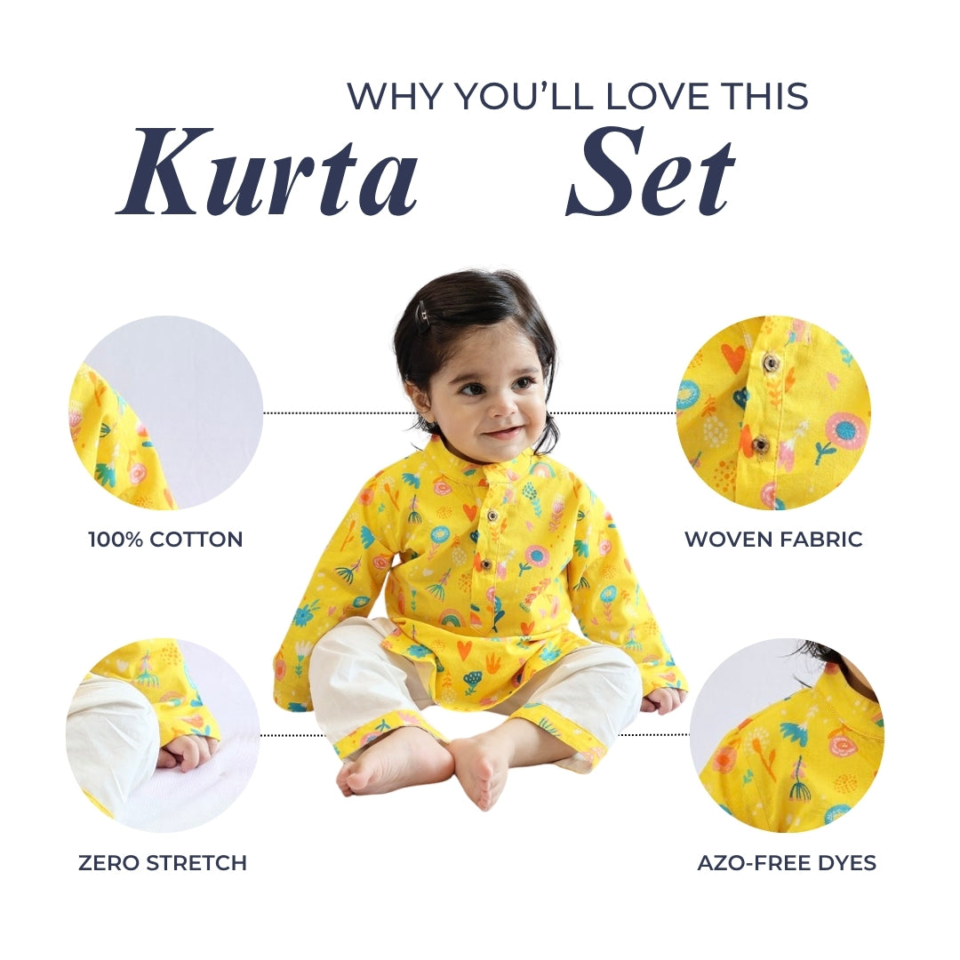 Yellow Floral Cotton Kurta Set