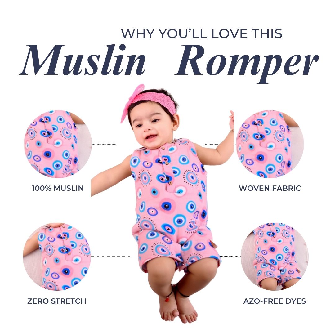 Pink Evil Eye Muslin Double Layer Romper
