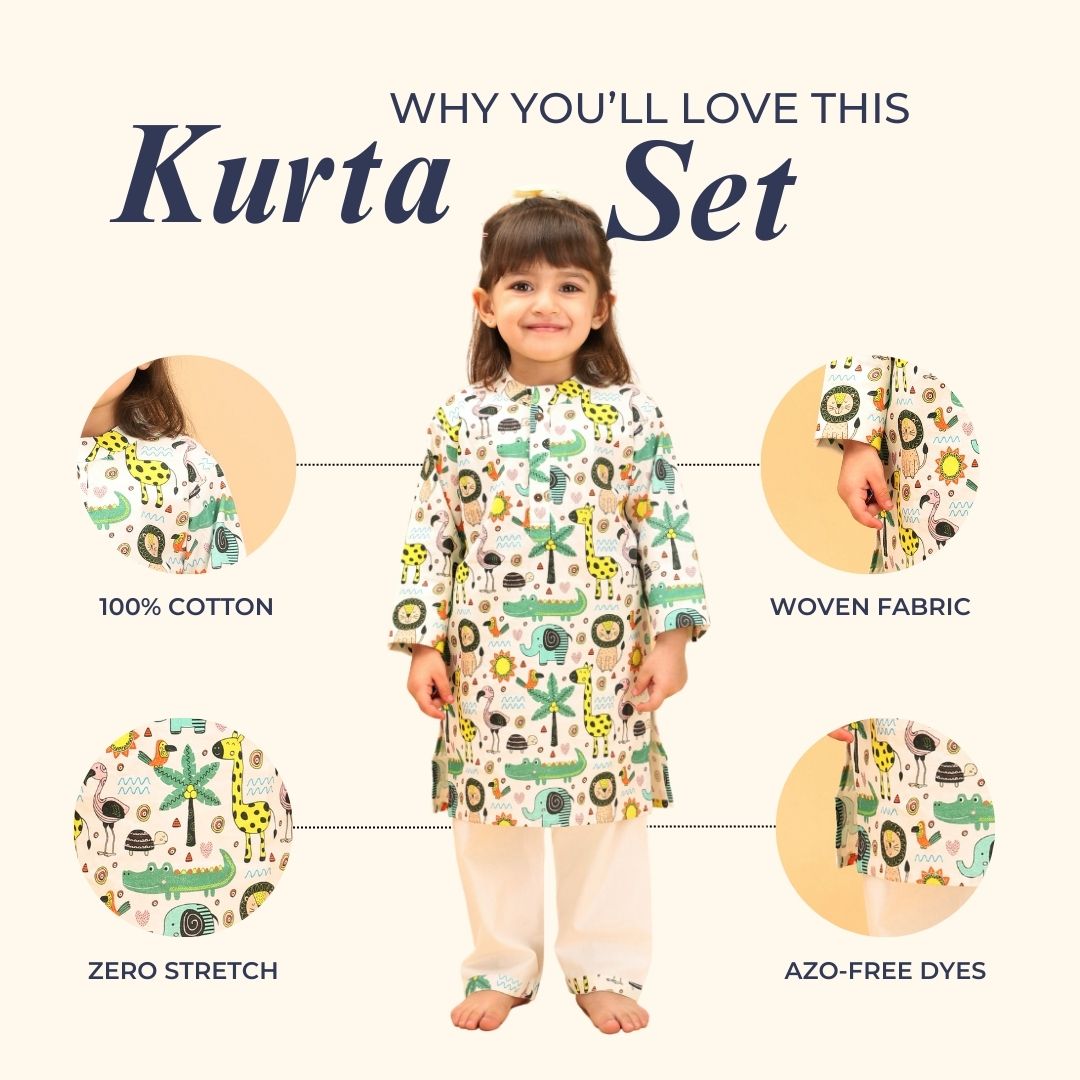 Jungle Animals Cotton Kurta Set