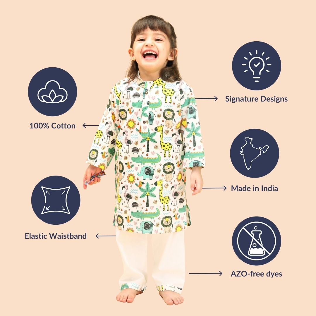 Jungle Animals Cotton Kurta Set