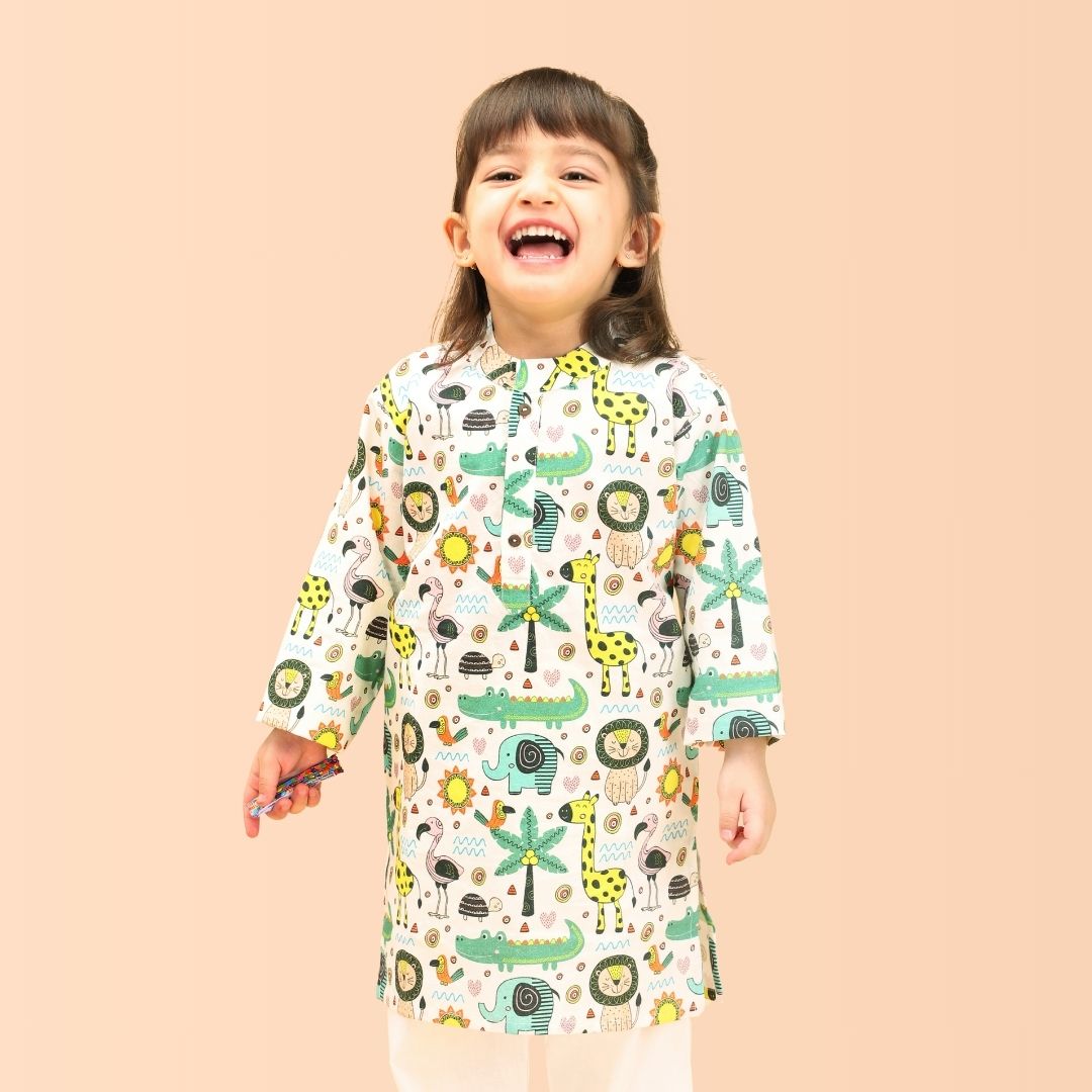 100% Cotton Kurta Set, Jungle Animals