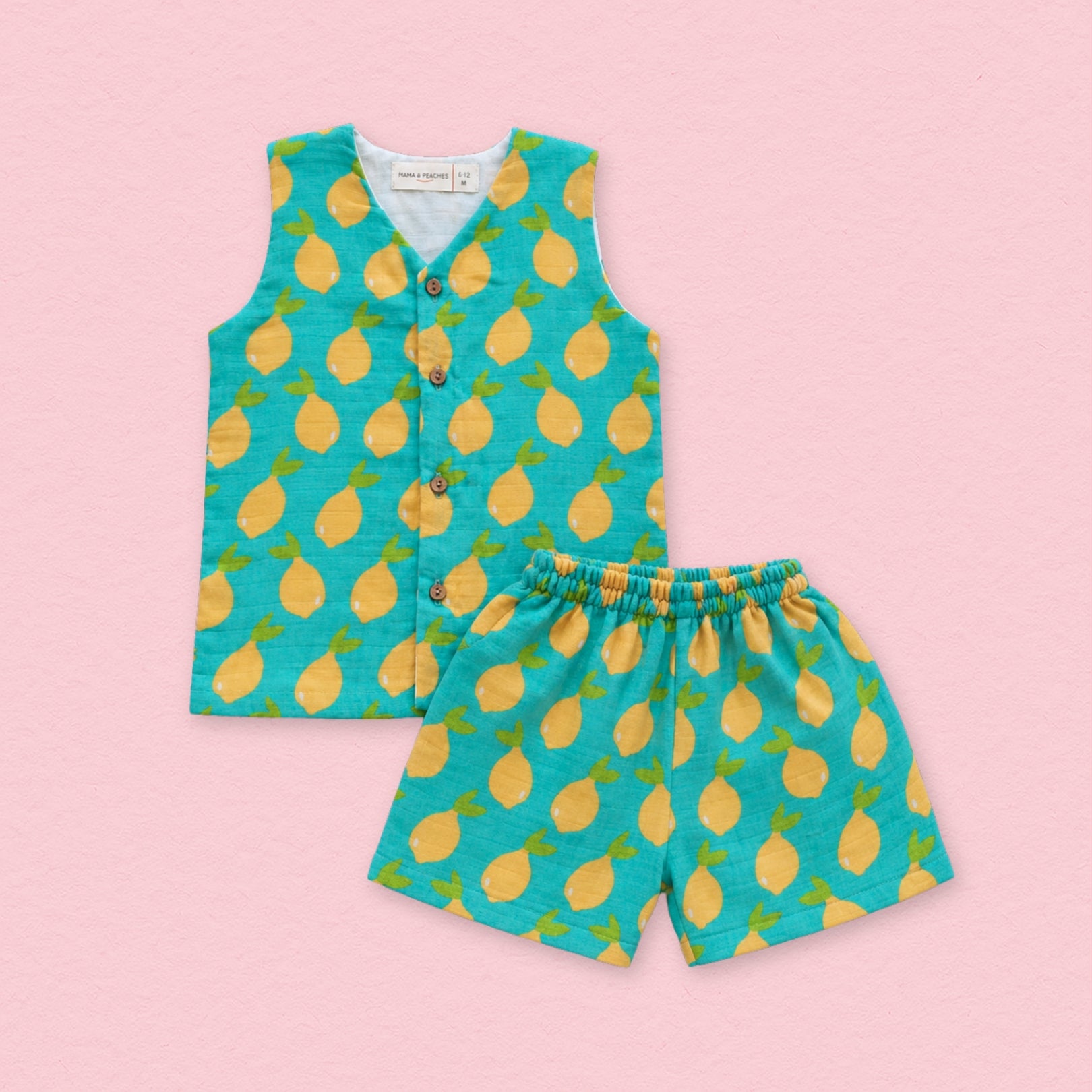Zingy Lemons Muslin Jhabla Top with Shorts