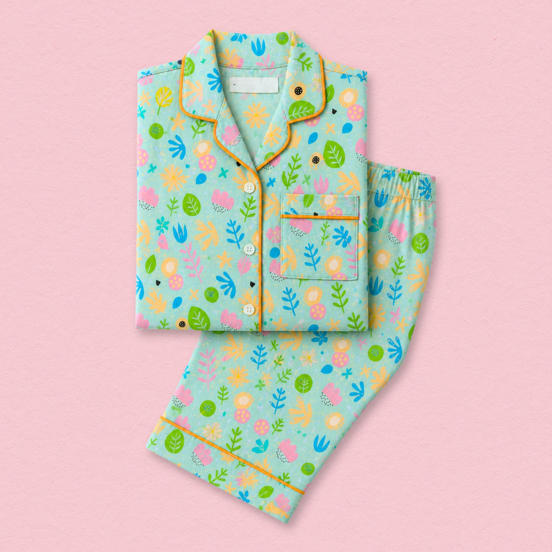 Neon Floral Full Sleeves Night Suit