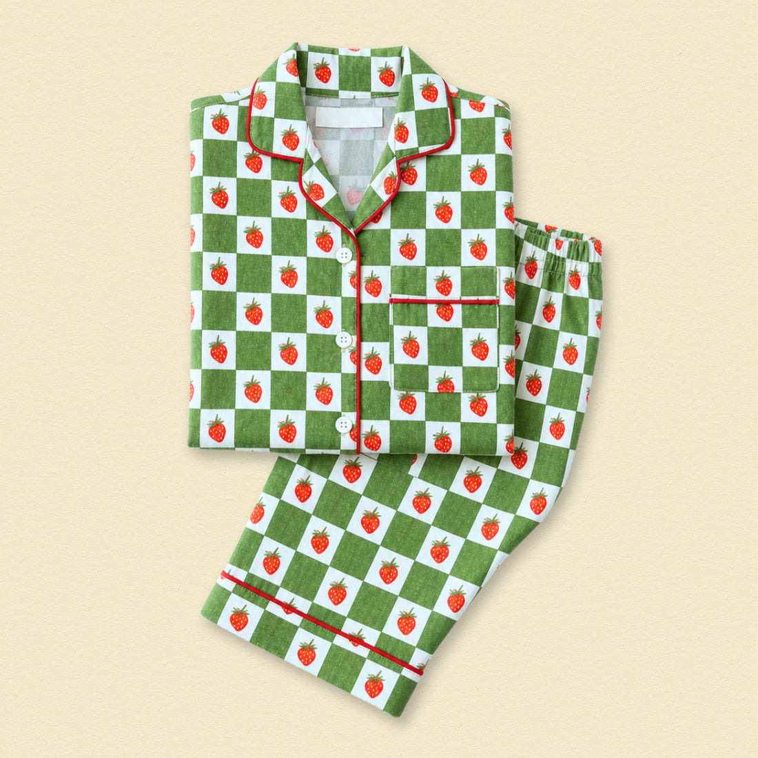 Green Strawberries Full Sleeves Night Suit