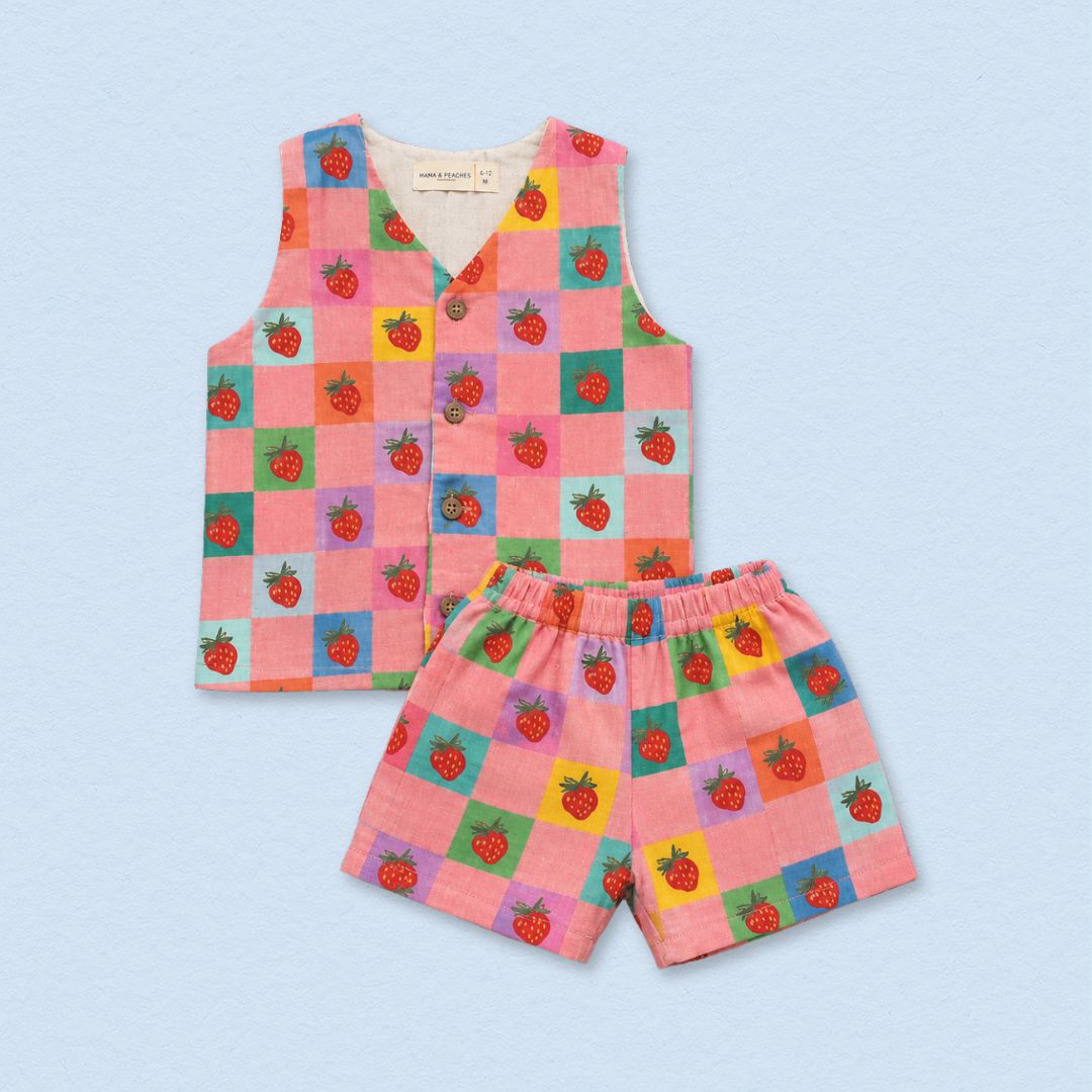 Cheerful Strawberries Jhabla Top with Shorts