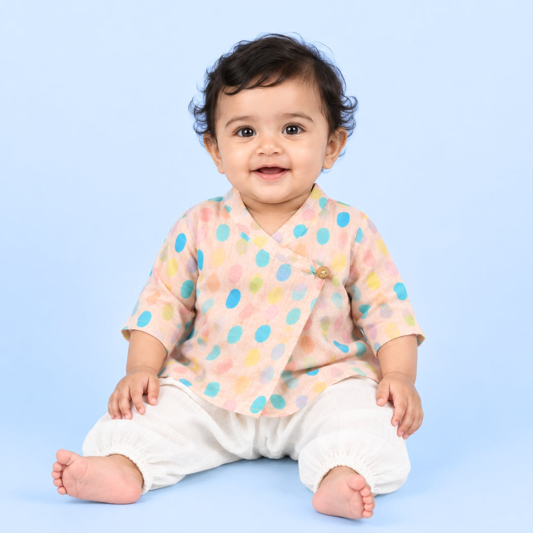 Colorful Polka Muslin Angrakha Set