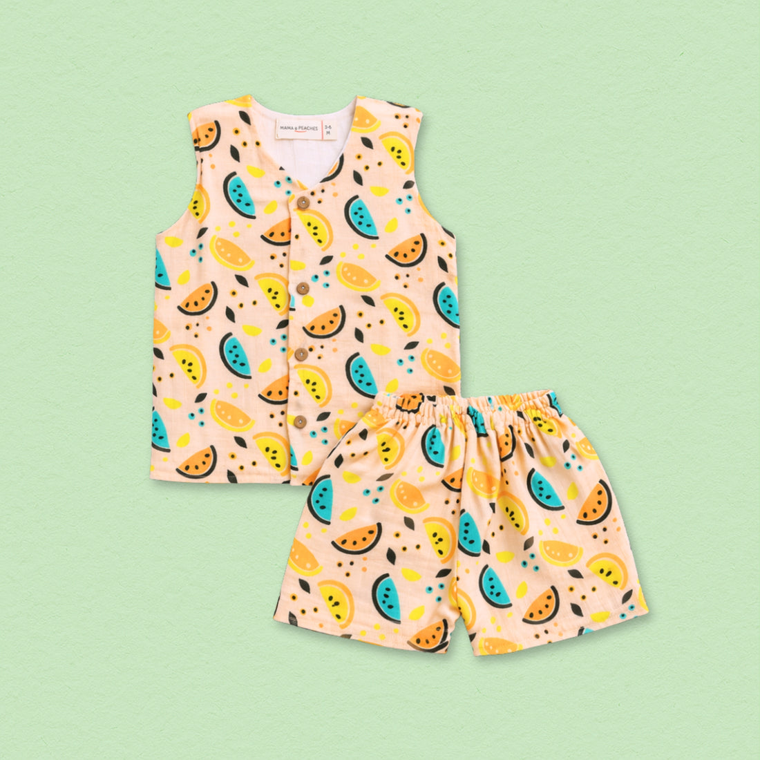 Vibrant Lemons Muslin Jhabla Top with Shorts