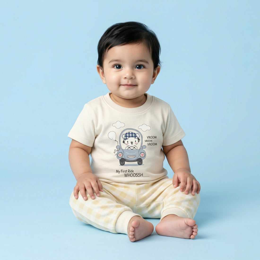 Beige Car Cotton Pyjama Set