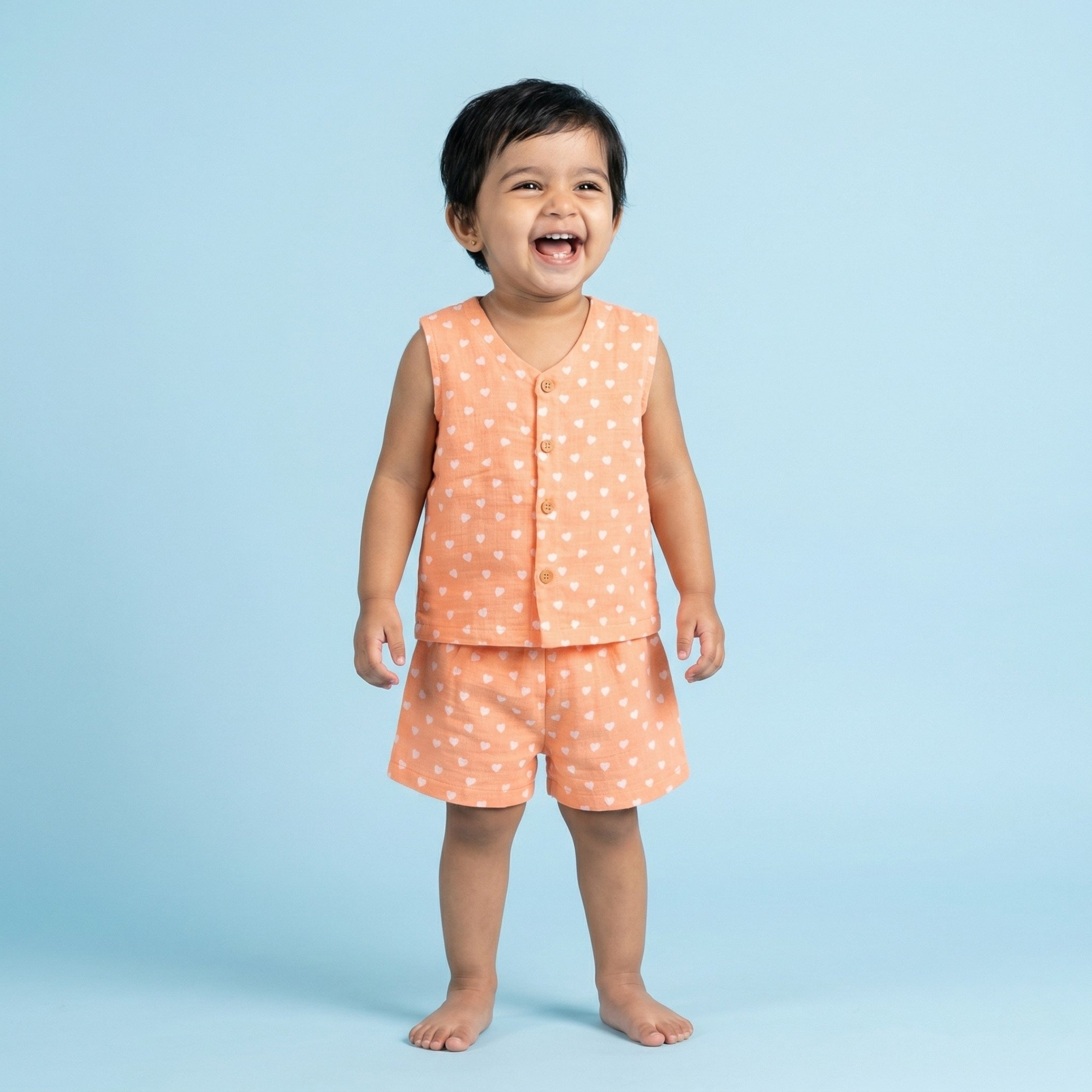 Hearts Muslin Jhabla Top with Shorts
