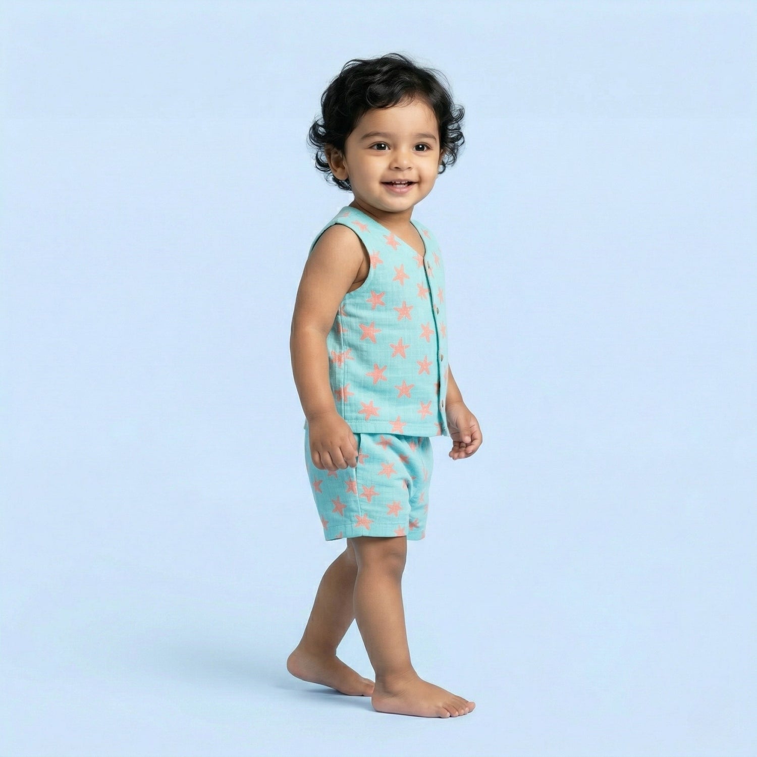 Coral Starfish  Muslin Jhabla Top with Shorts
