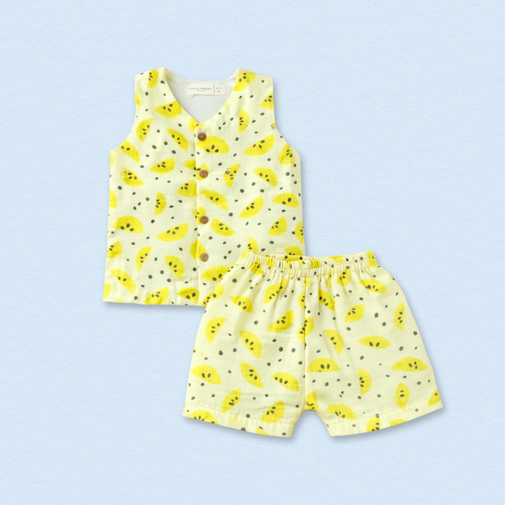 Yellow Lemons Muslin Jhabla Top with Shorts