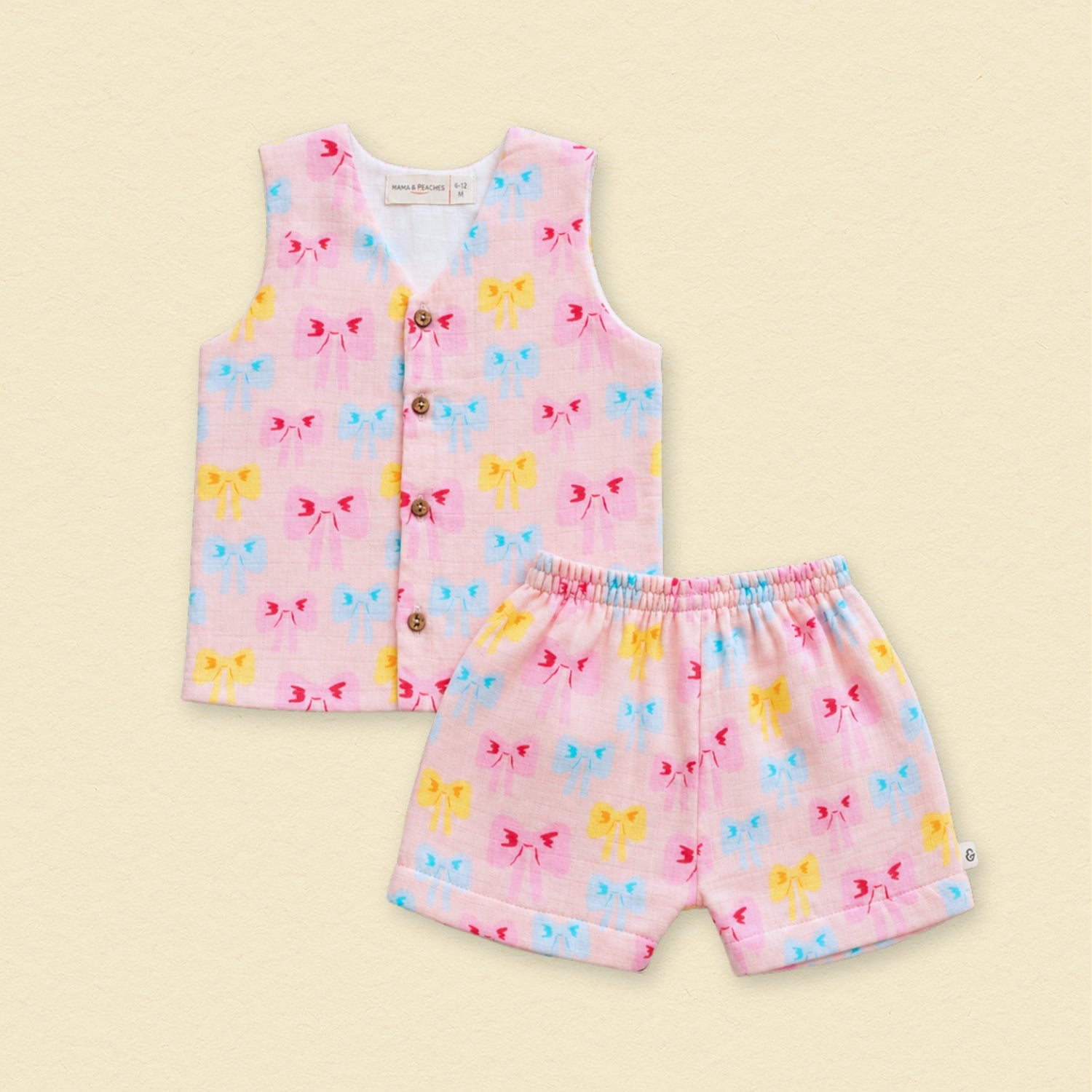 Cute Bows Muslin Jhabla Top with Shorts