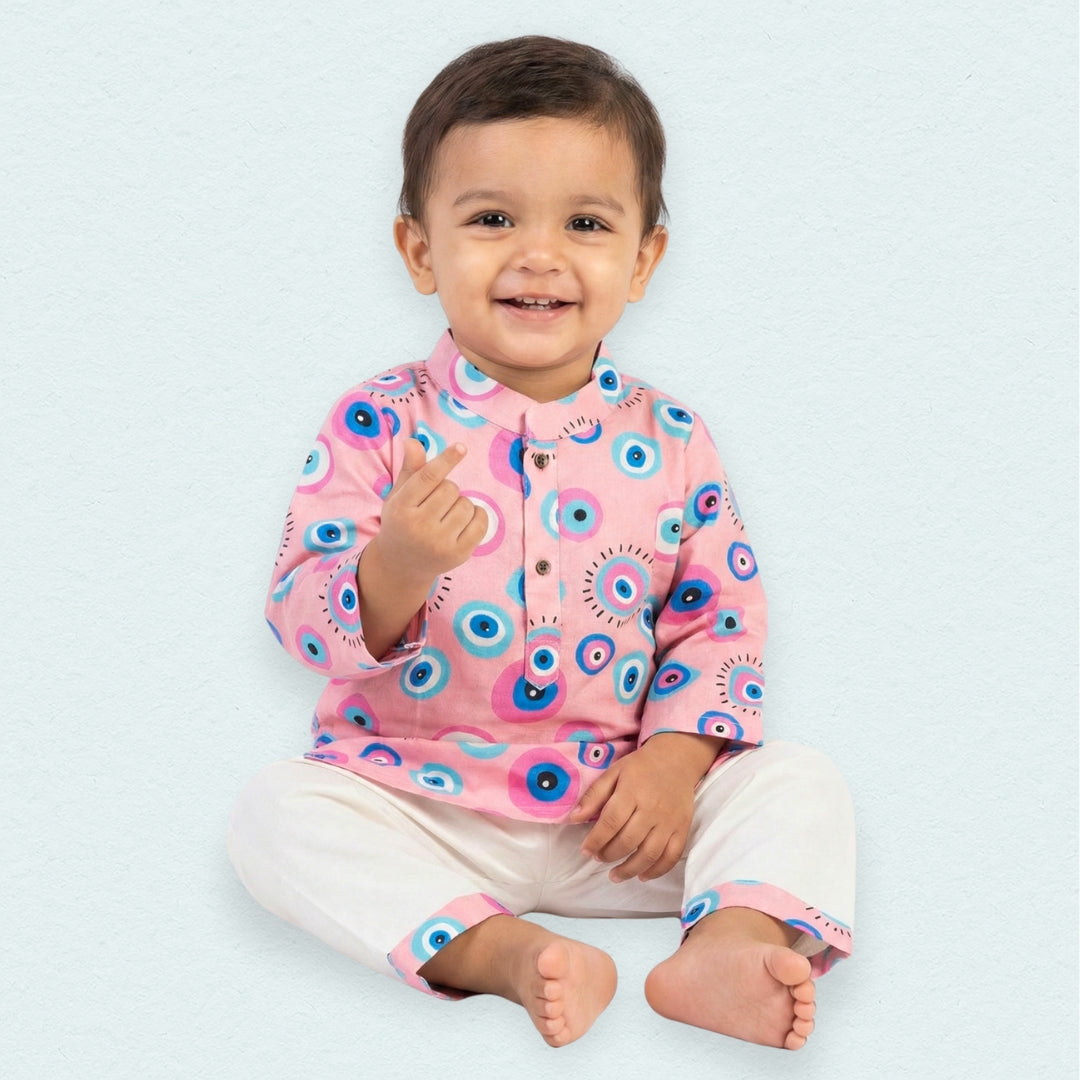 Pink Evil Eye Cotton Kurta Set