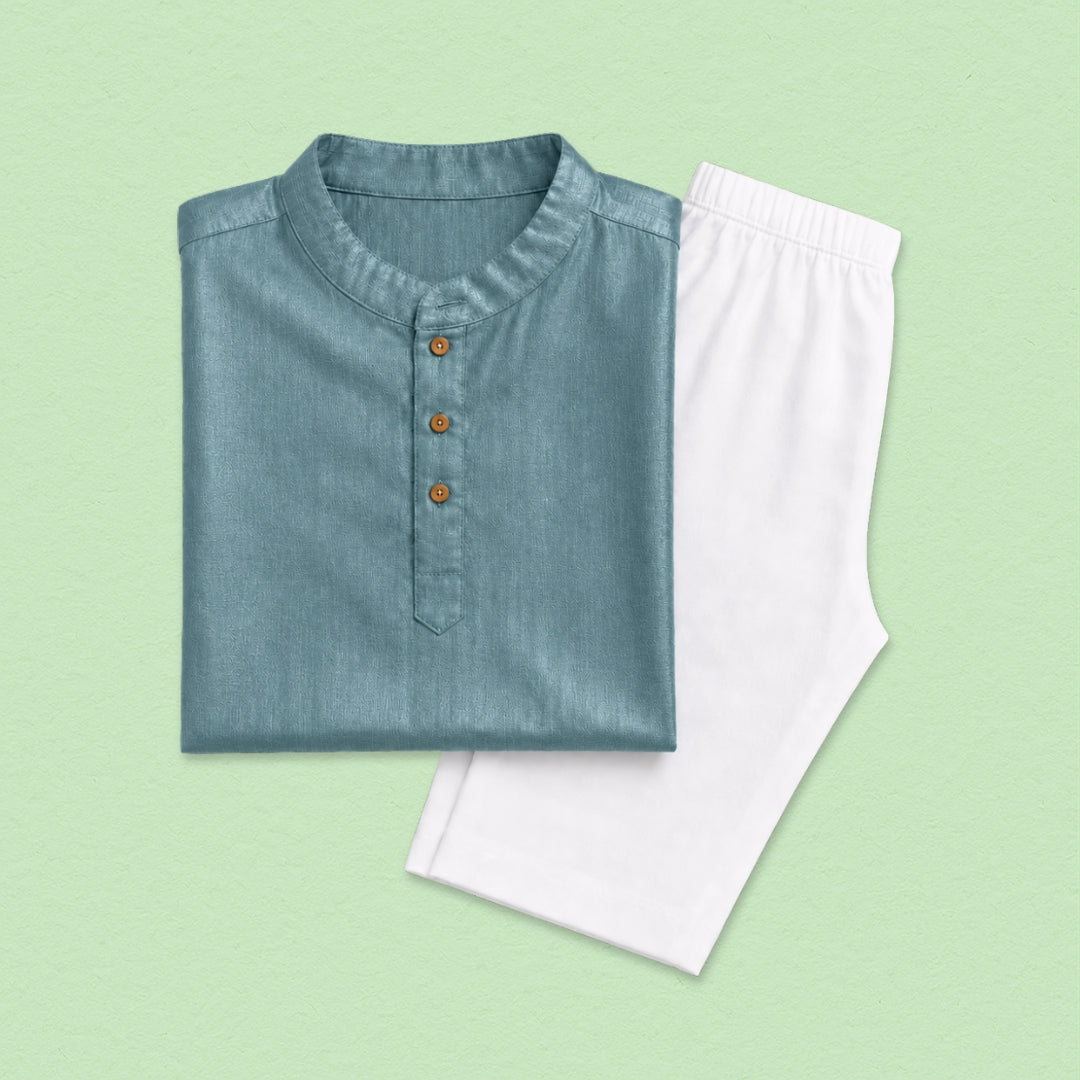 Teal Solid Kurta Set