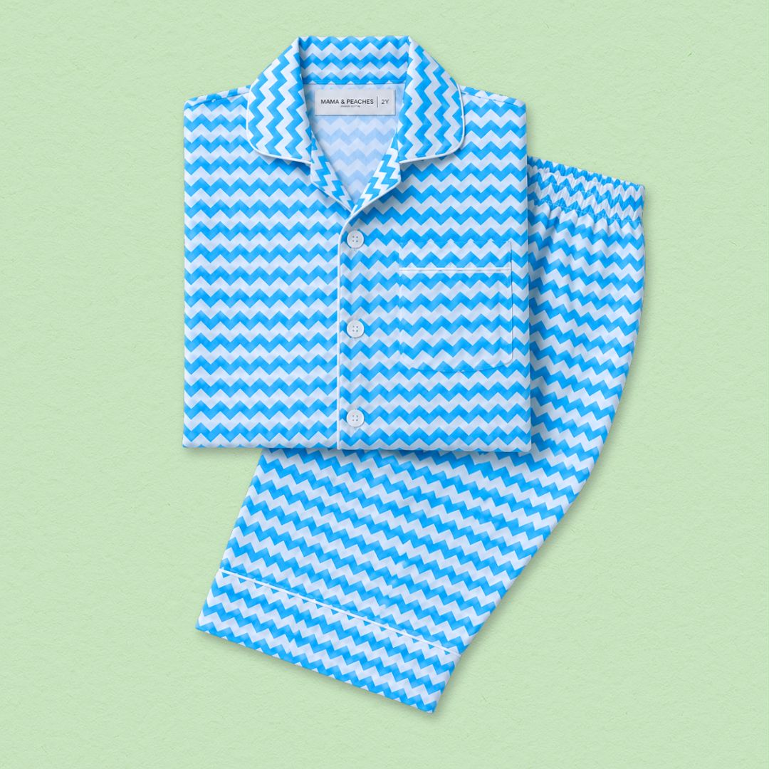 Blue Chevron Full Sleeves Night Suit
