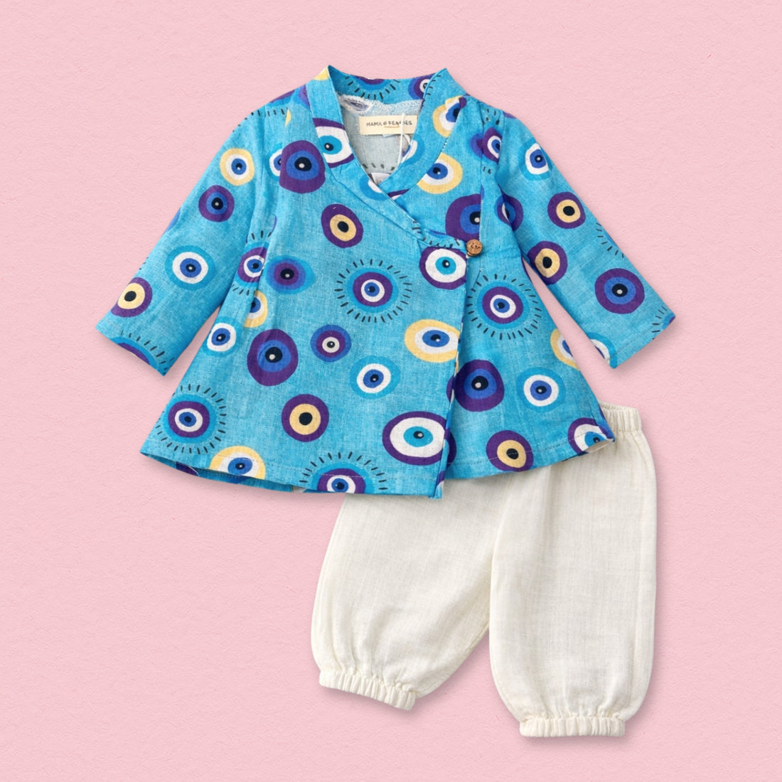 Evil Eye Blue Muslin Angrakha Set