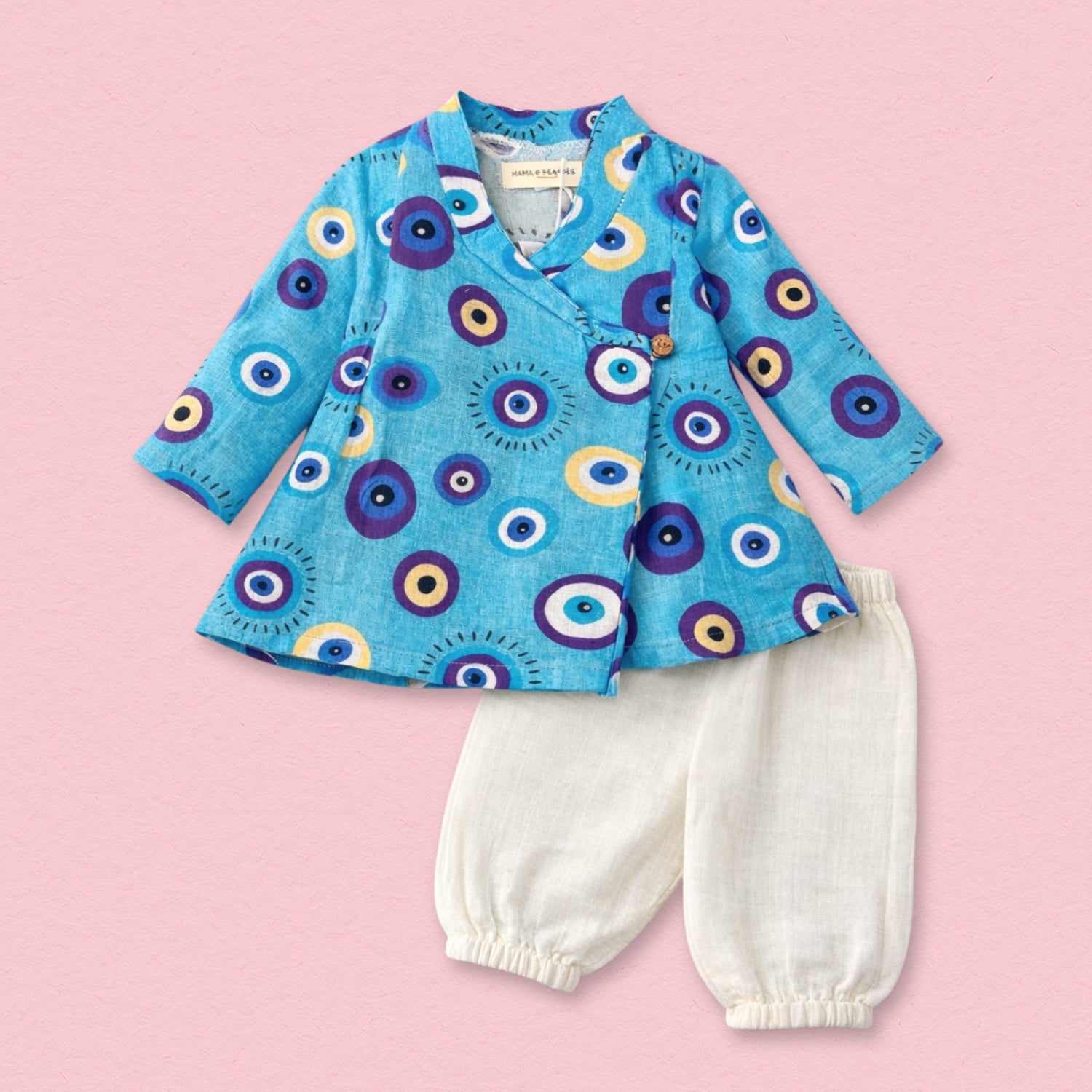 Evil Eye Blue Muslin Angrakha Set