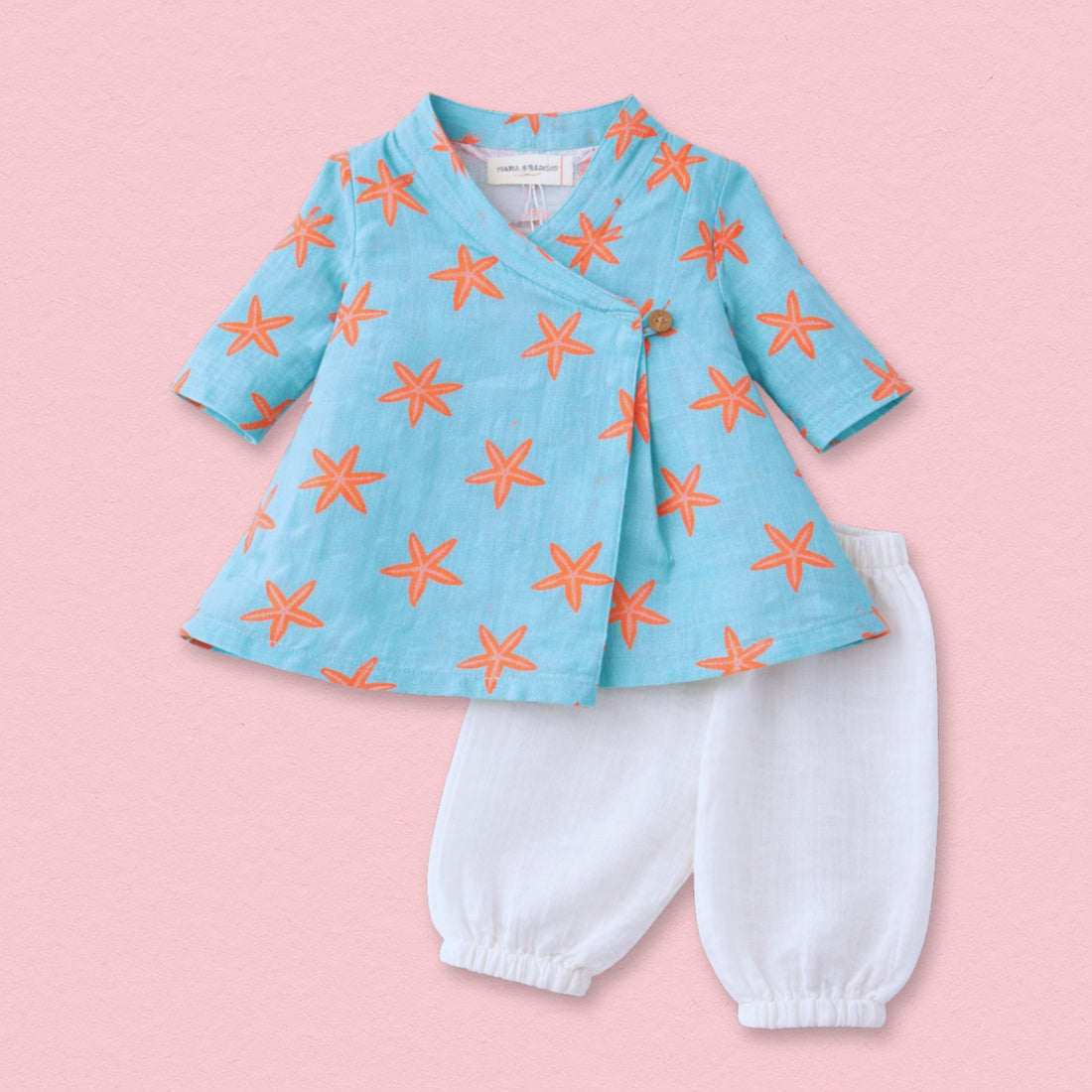 Coral Starfish Muslin Angrakha Set