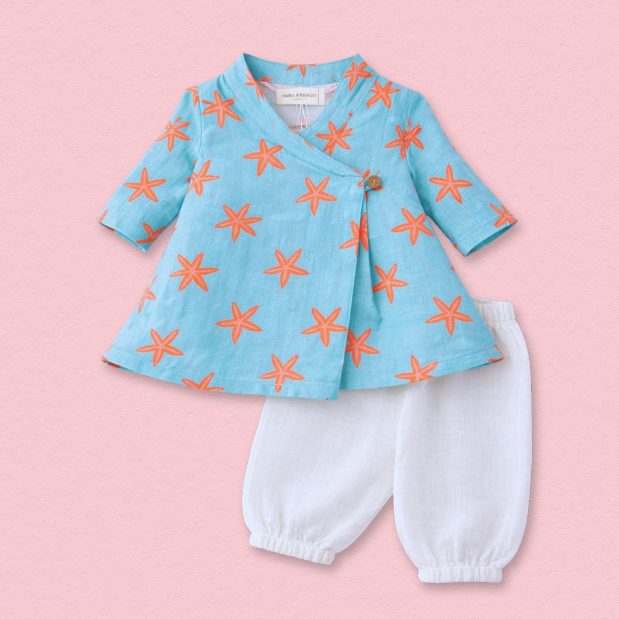 Coral Starfish Muslin Angrakha Set