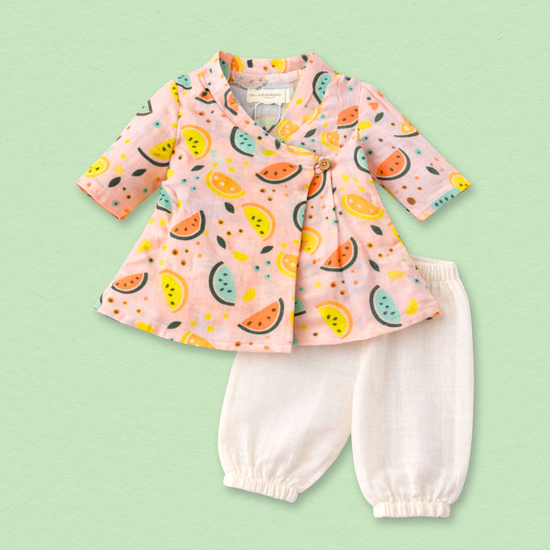 Vibrant Lemons Muslin Angrakha Set