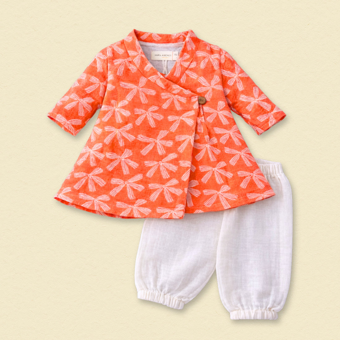 Red Bows Muslin Angrakha Set