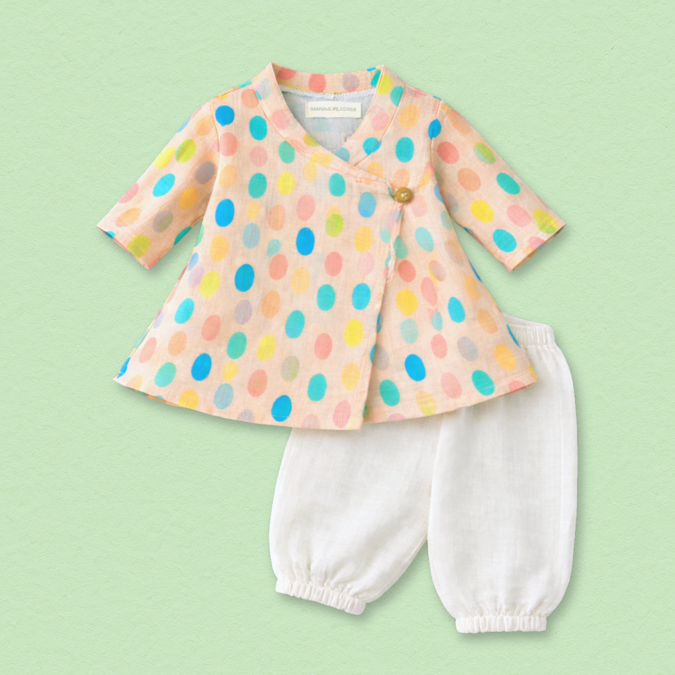 Colorful Polka Muslin Angrakha Set