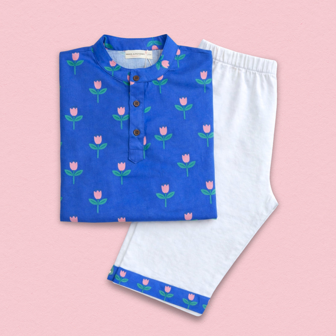 Pretty Flower Royal Blue Cotton Kurta Set