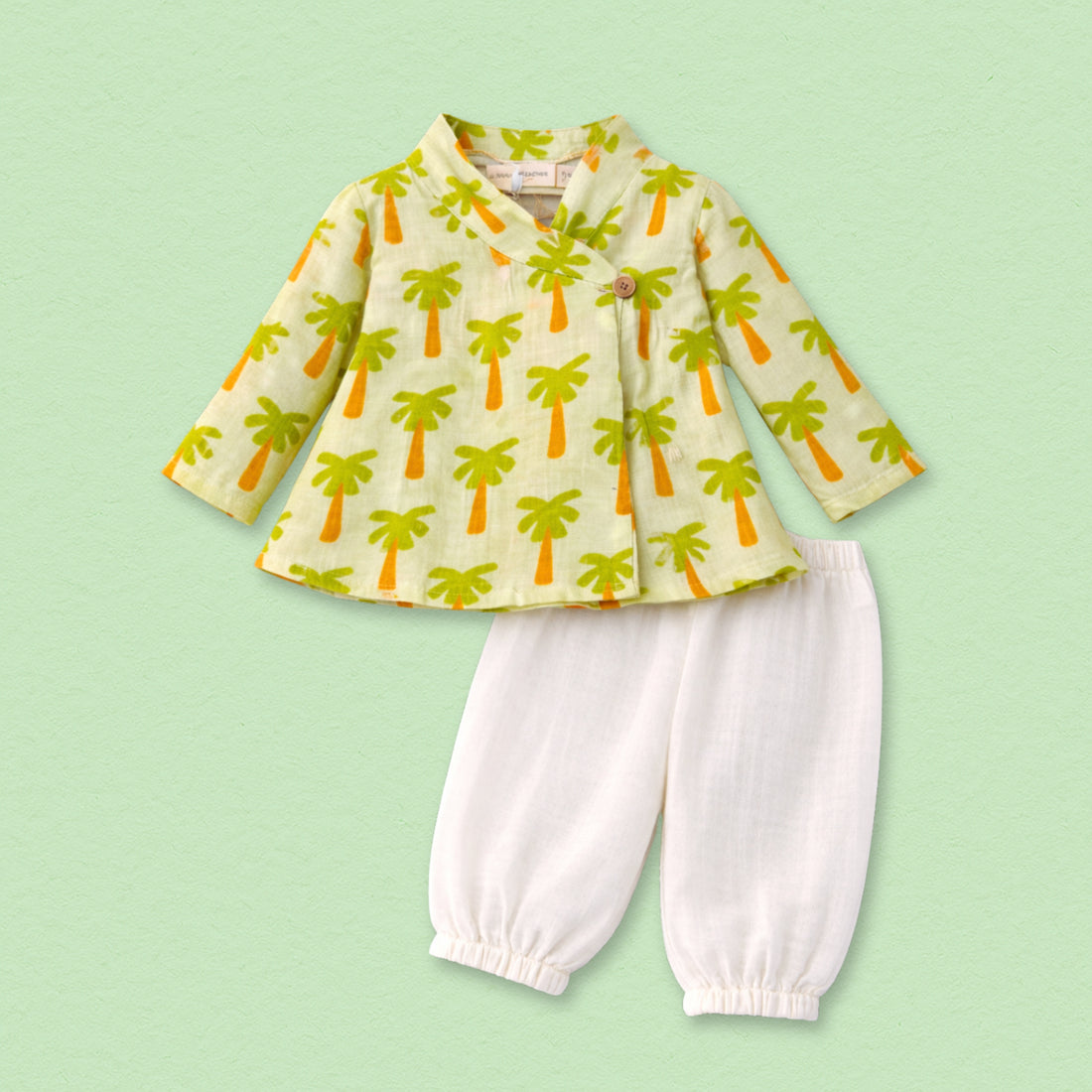 Palm Trees Muslin Angrakha Set