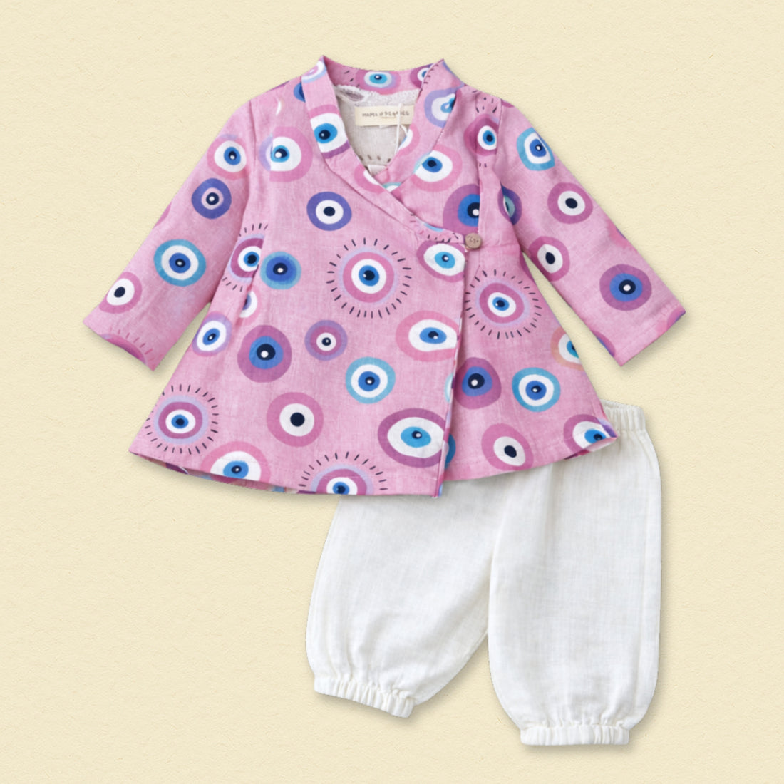 Pink Evil Eye Muslin Angrakha Set