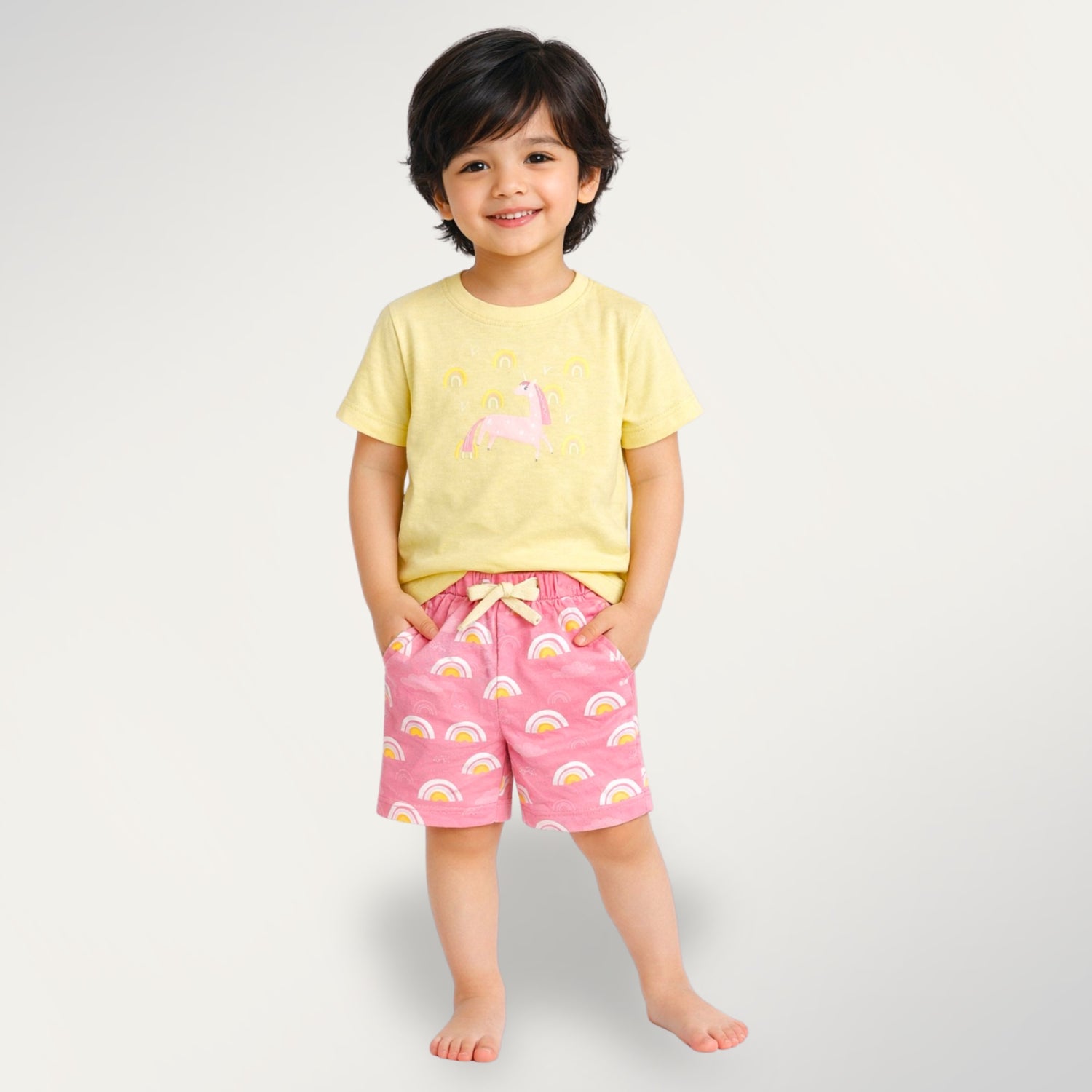 Unicorn And Rainbows Cotton T-Shirt &amp; Shorts Set