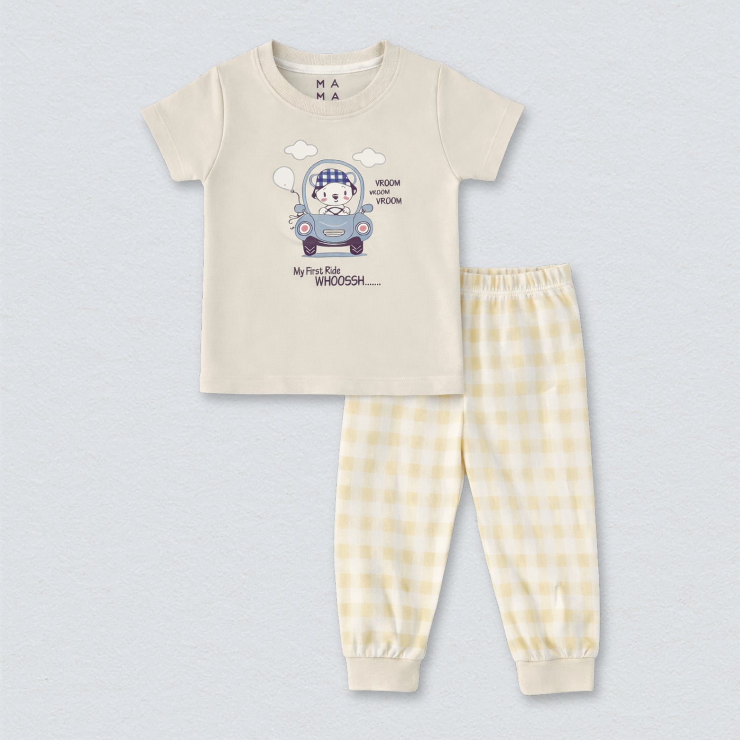 Beige Car Cotton Pyjama Set