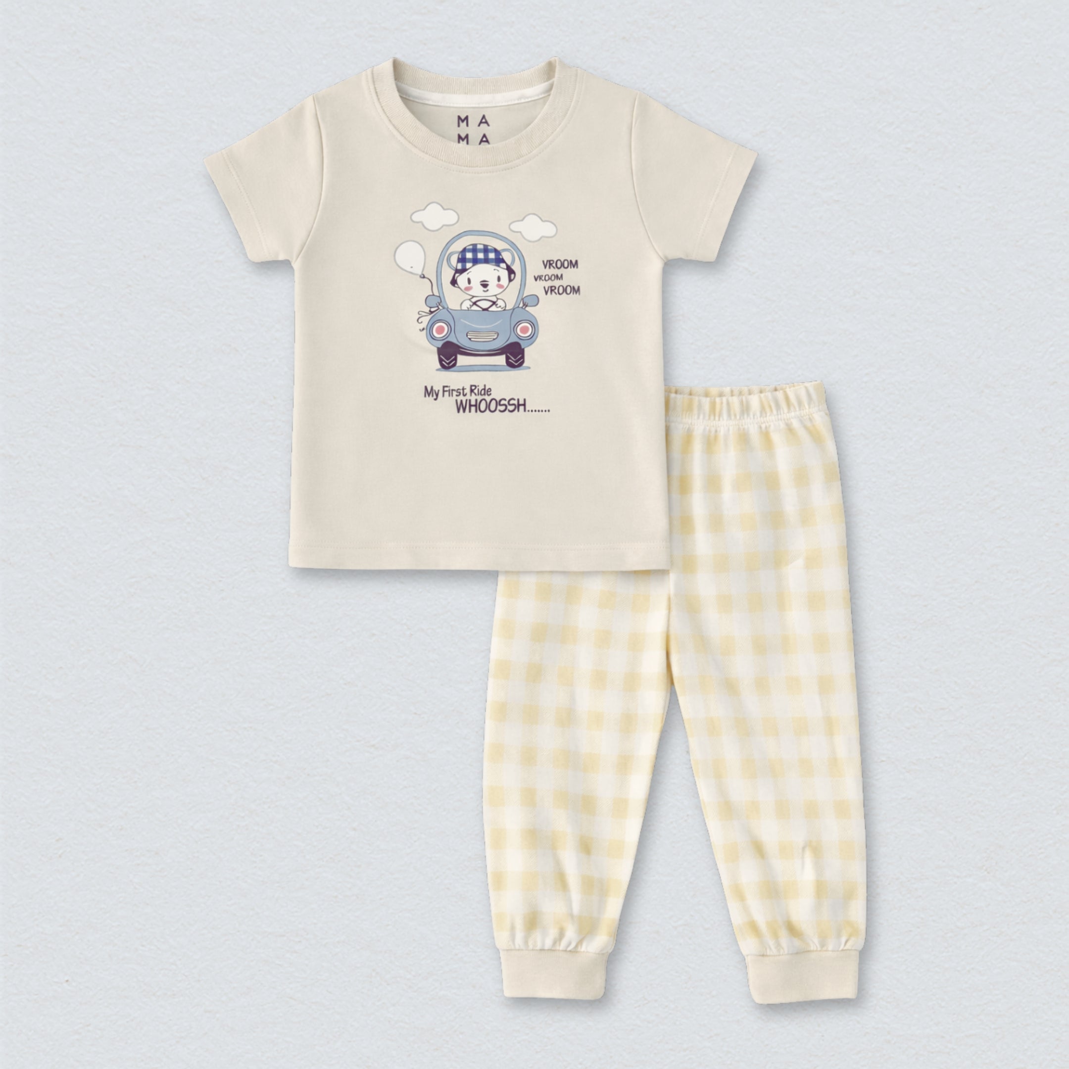 Beige Car Cotton Pyjama Set