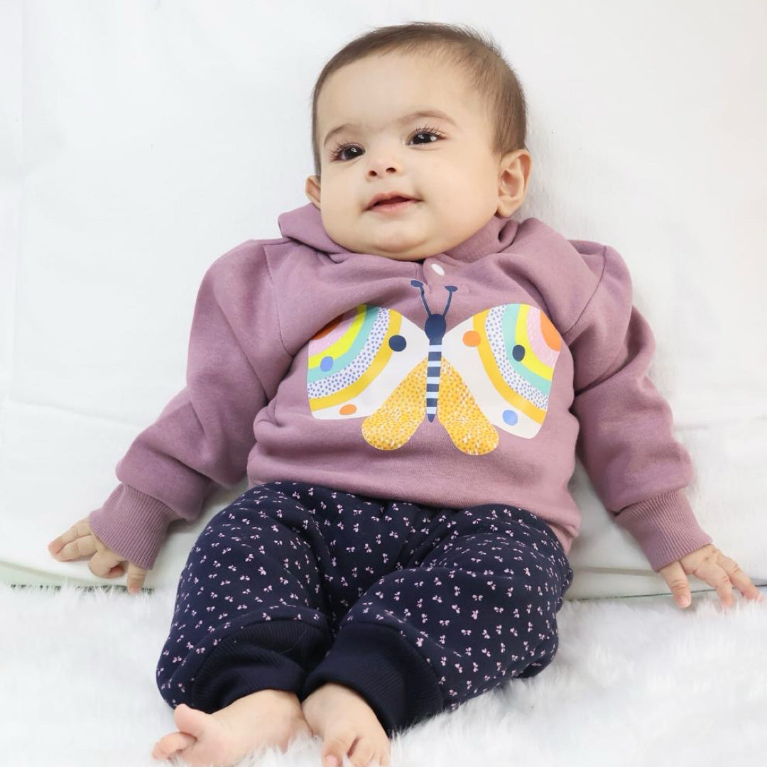 Mauve Butterfly Hoodie Sweatshirt + Joggers Set  (3-6m)