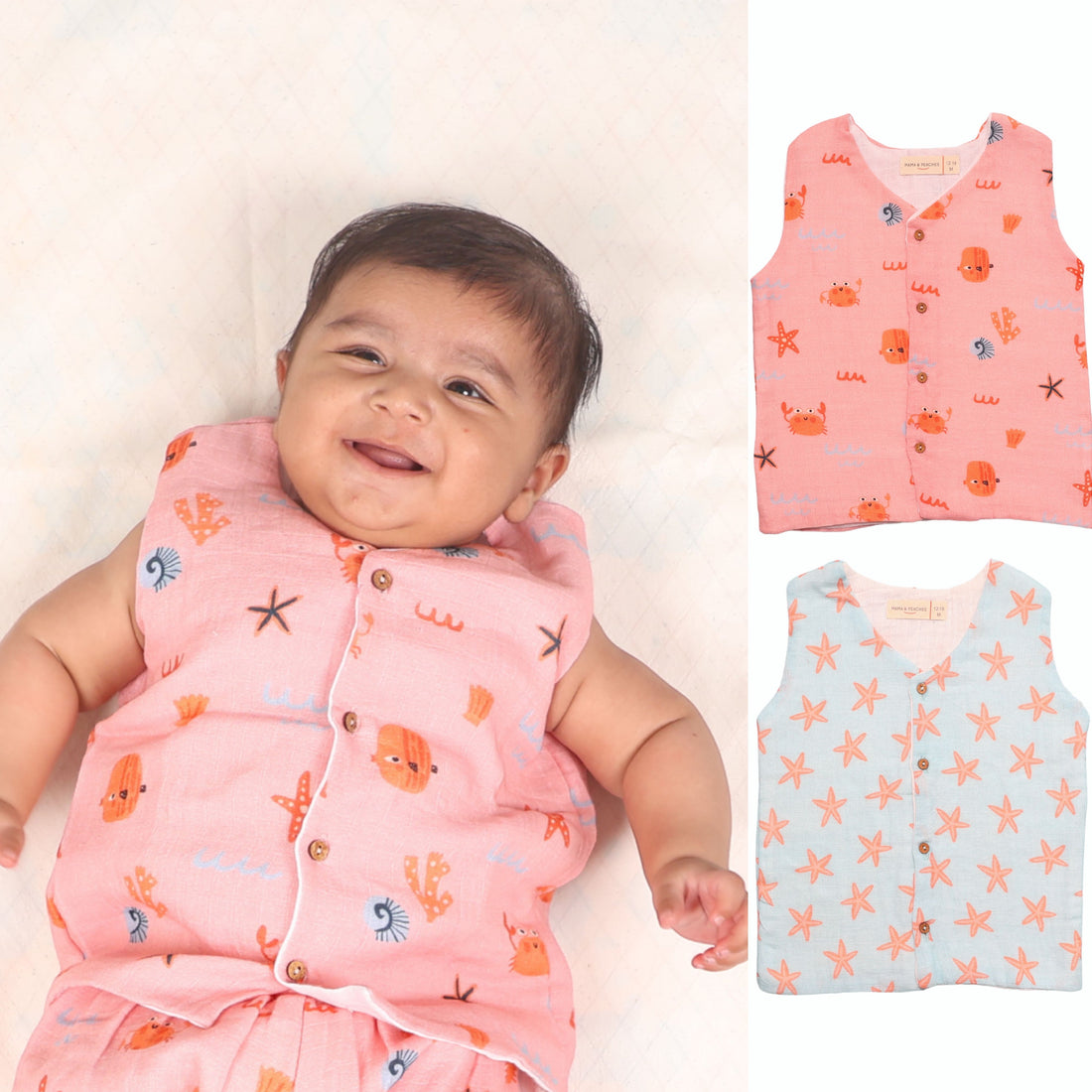 Muslin Vest 2pc Combo - Crabs & Coral Starfish