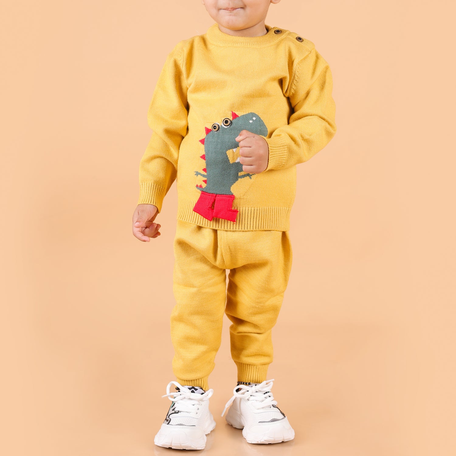 Mighty Dino Knitted Co-Ord Set - Yellow