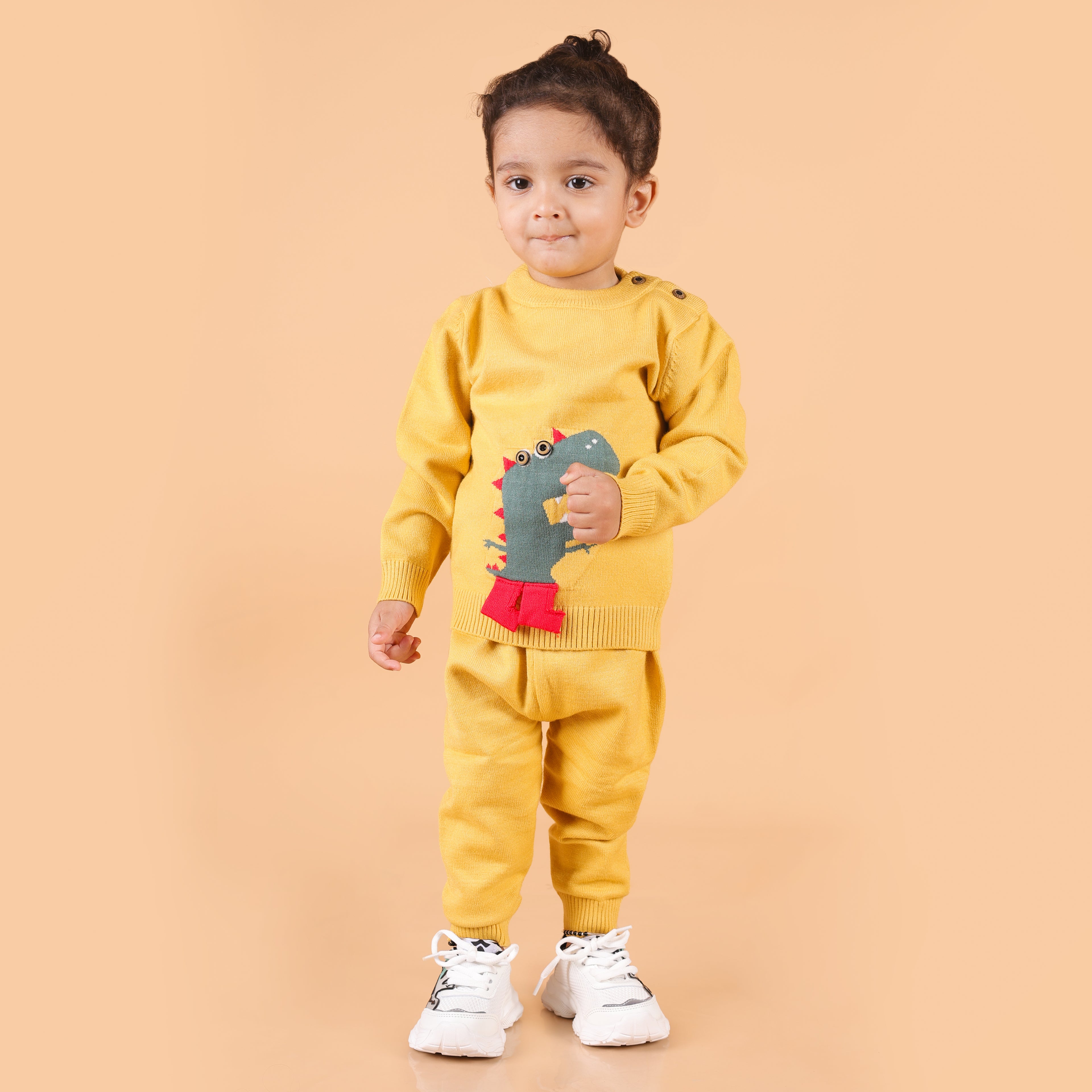 Mighty Dino Knitted Co-Ord Set - Yellow