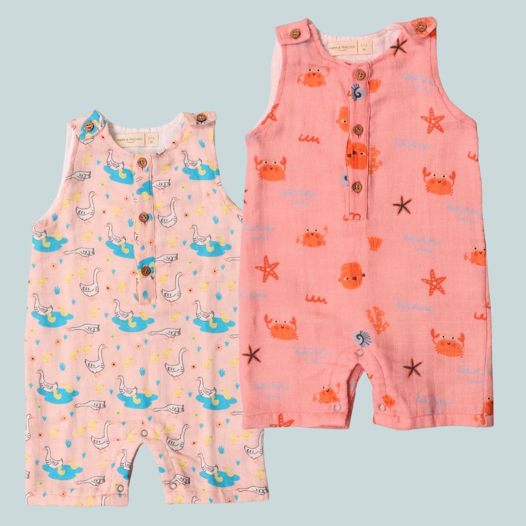 Muslin Rompers 2pc Combo - Crabs &amp; Ducks