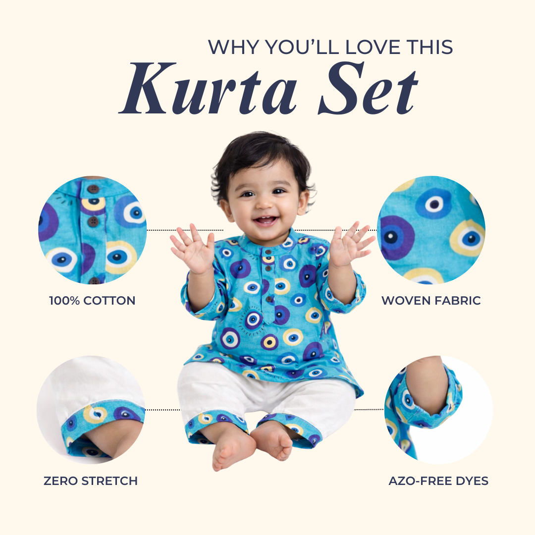 Evil Eye Blue Cotton Kurta Set