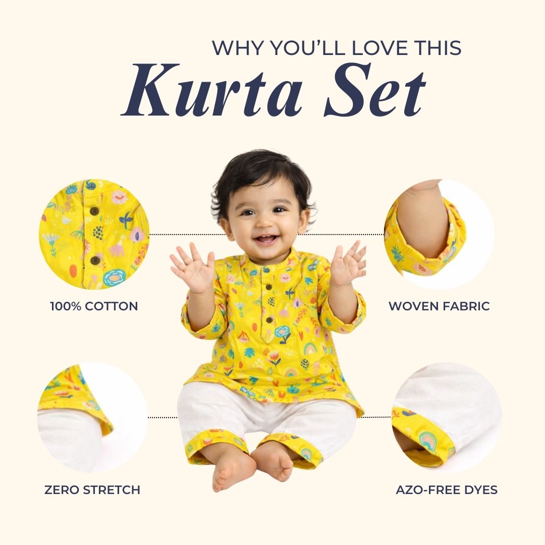 Yellow Floral Cotton Kurta Set