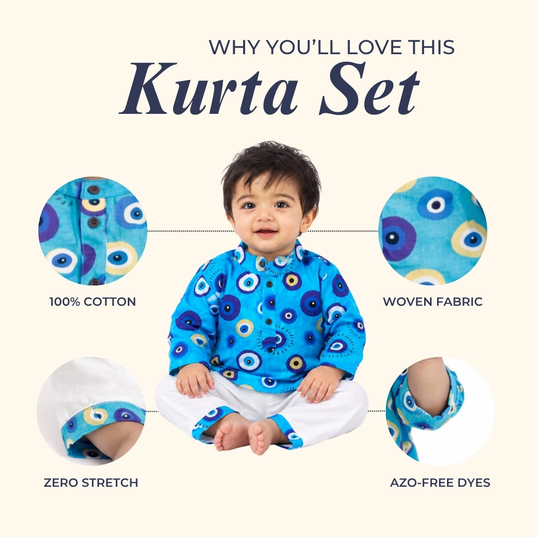 Evil Eye Blue Cotton Kurta Set