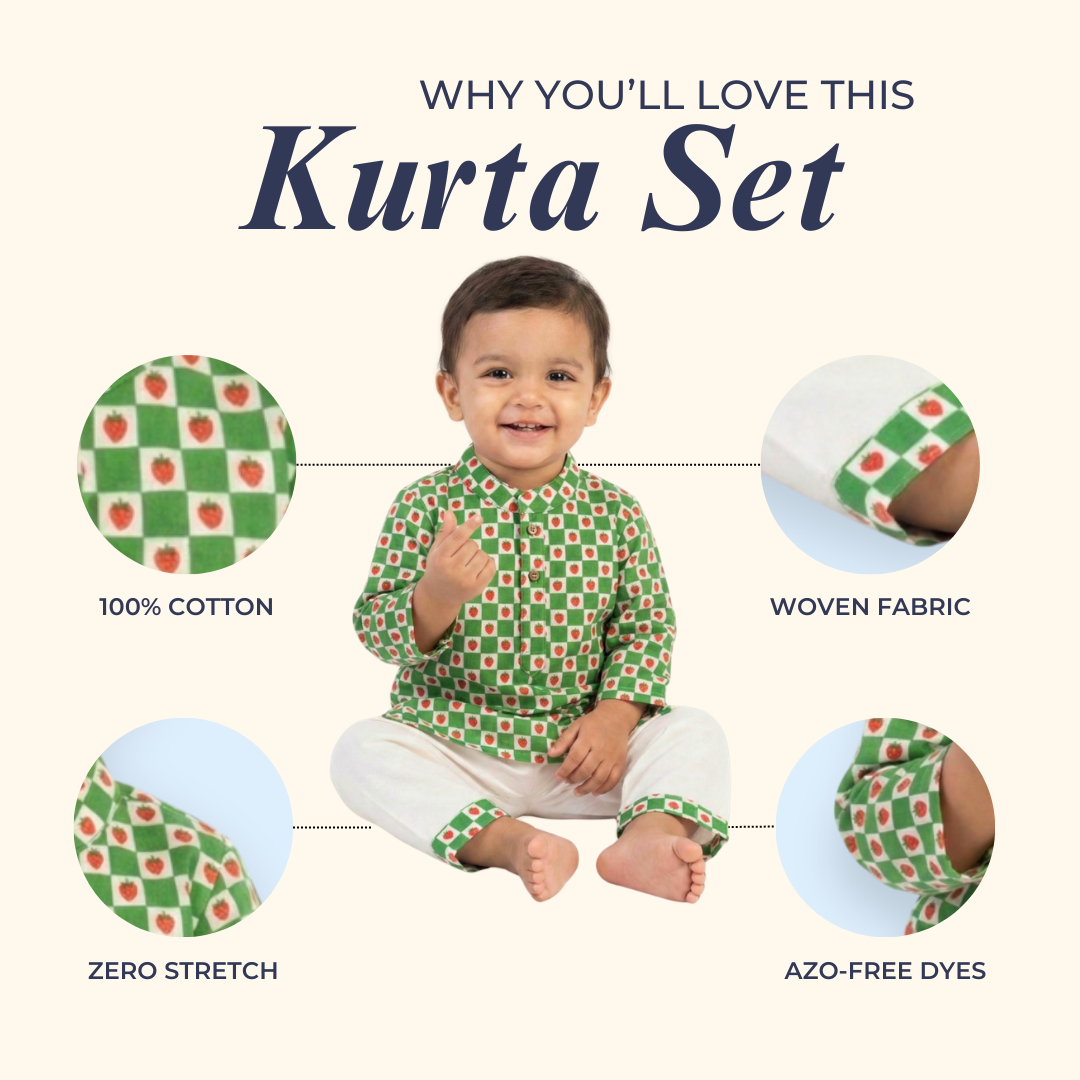 Strawberry Gingham Kurta Set
