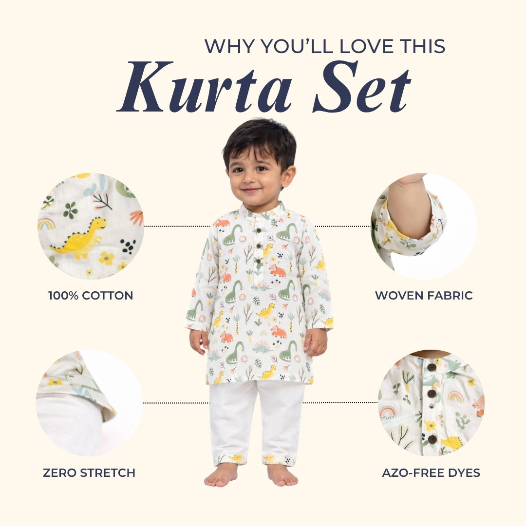 Dancing Dinosaurs Cotton Kurta Set