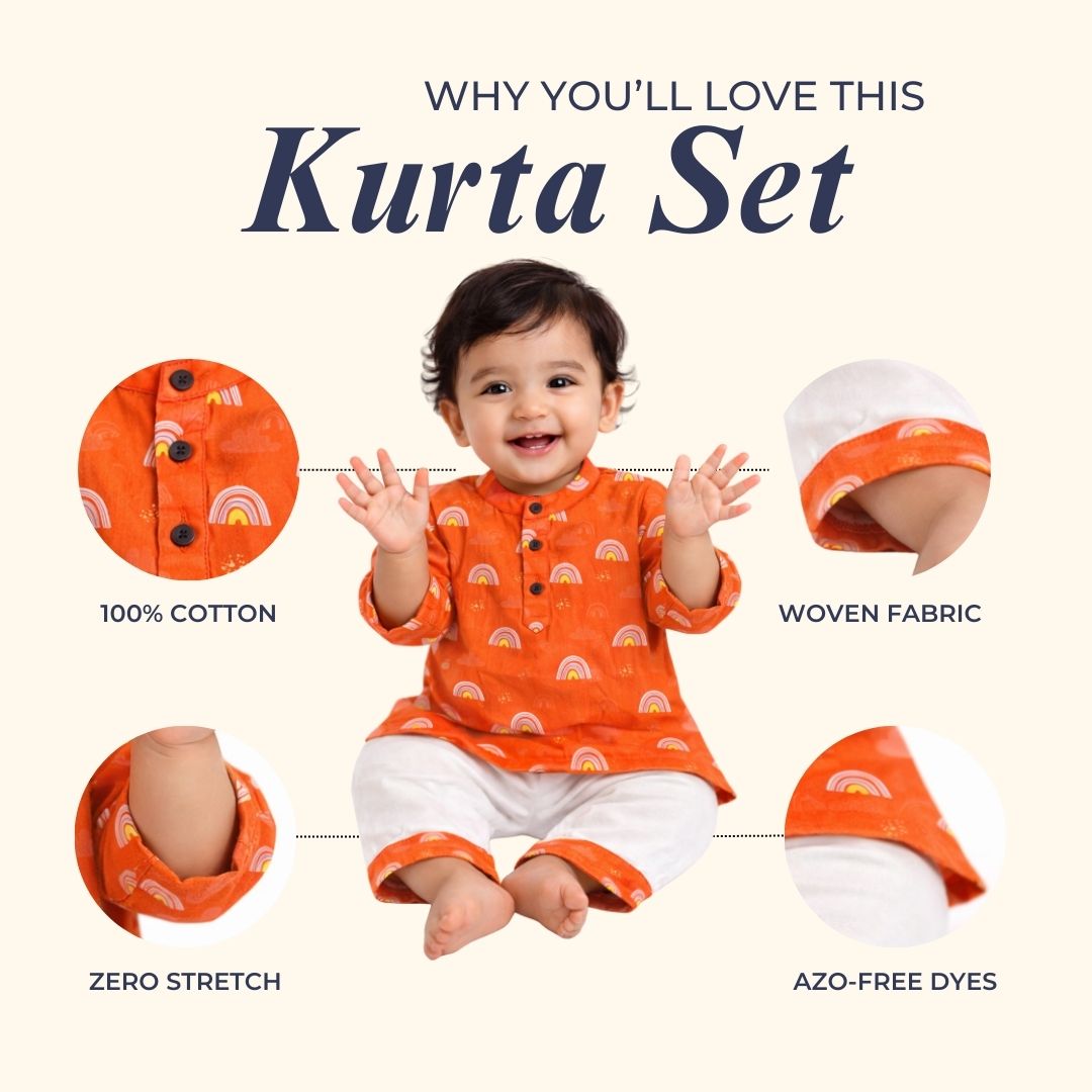 Orange Rainbows Cotton Kurta Set