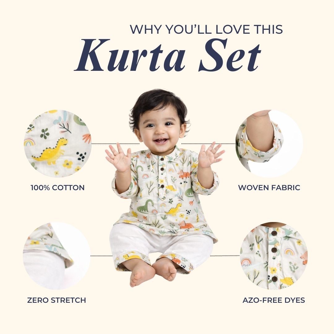 Dancing Dinosaurs Cotton Kurta Set