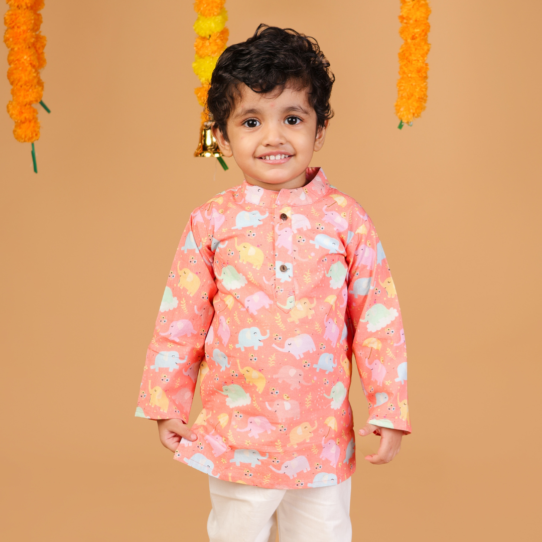 Dancing Elephants Cotton Kurta Set
