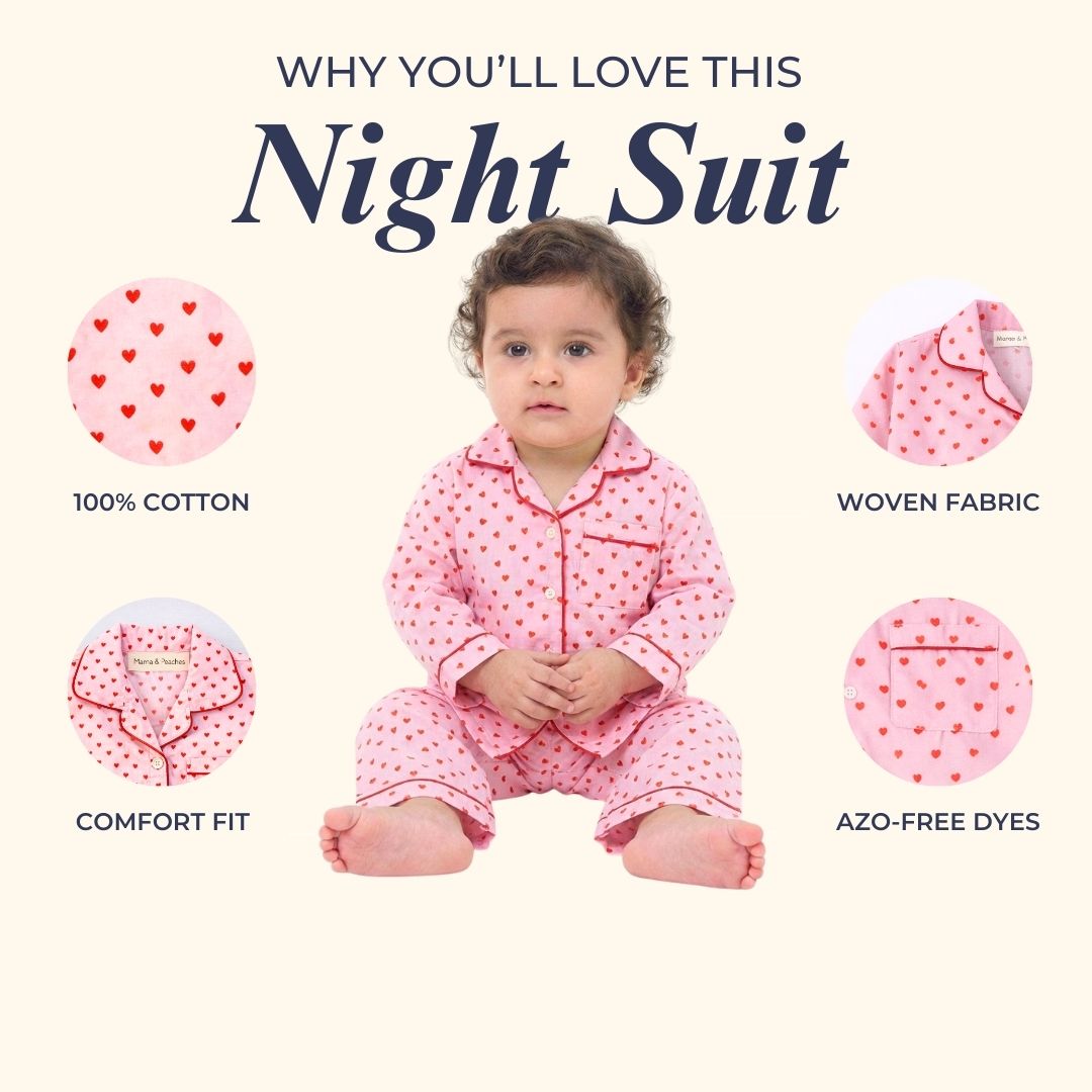 Hearts Full Sleeves Night Suit