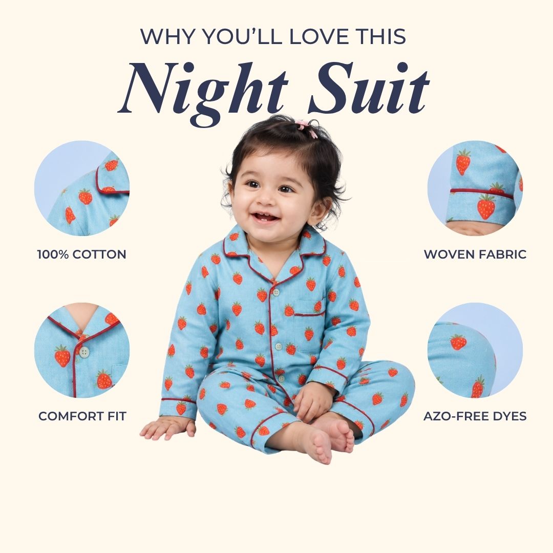 Summer Strawberries Full Sleeves Night Suit