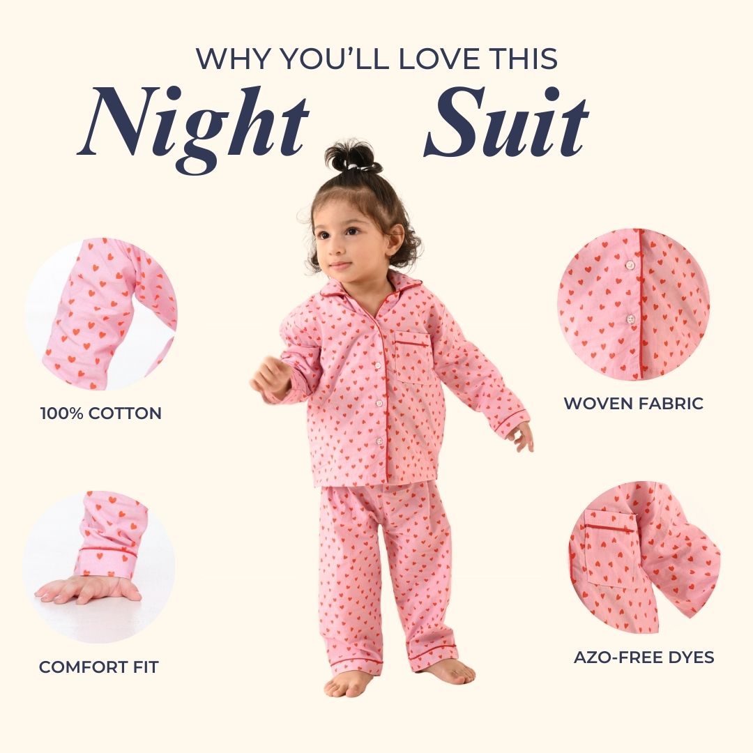 Hearts Full Sleeves Night Suit