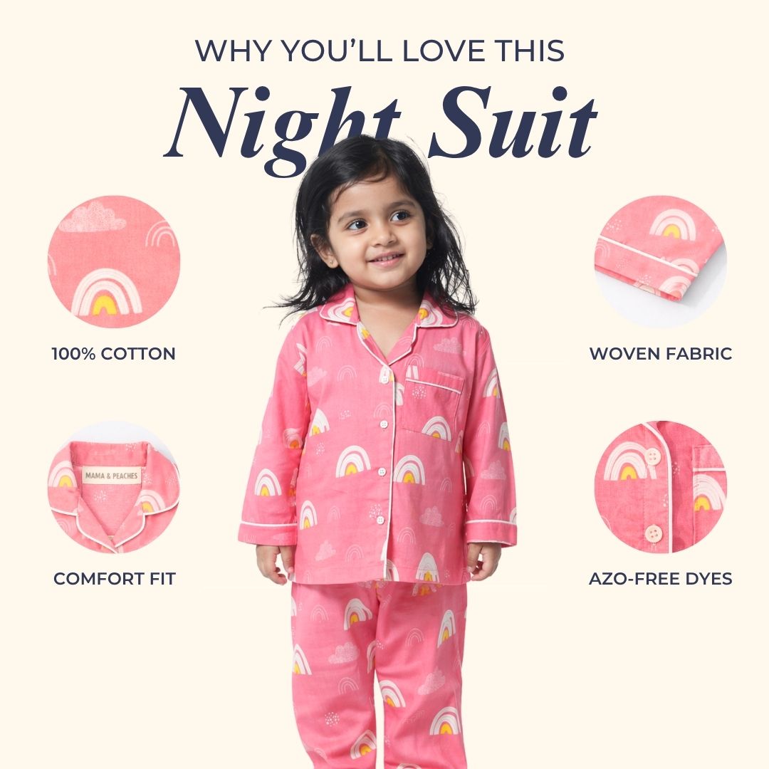 Pink Rainbows Full Sleeves Night Suit