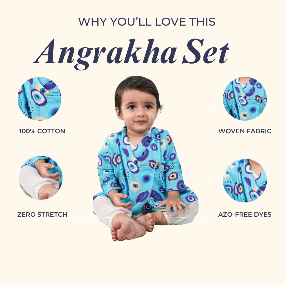 Evil Eye Blue Muslin Angrakha Set